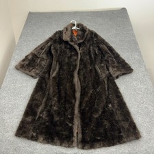 Vintage Unbranded Fur Coat Womens Brown Orange Lining Longline Glam Retro