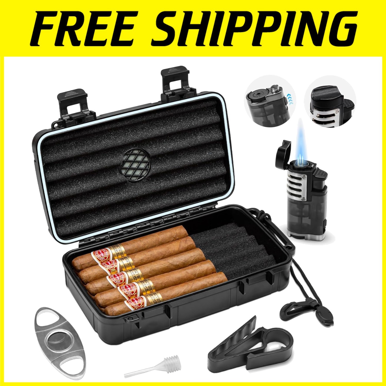 Portable Cigar Kit - Holds 10 Cigars, Crushproof & Airtight 