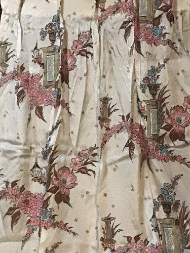 Retro MCM Pinch Pleated Drape Curtain Cherry Blossom Urn Lantern Lamp NOS Panels - Imagen 1 de 7