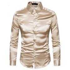 Men's Silk Shirt Long Sleeve Single Breasted Satin Social Formal Man Clothing