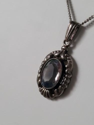 Jugendstil 830er Silber Anhänger Rheinkiesel +835er Silber Kette Antikschmuck - Bild 7 von 10