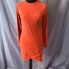 Charlotte Russe Rust Orange Long Sleeve Back-Zip Suade-look Dress Size Medium