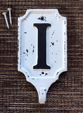 RARE POTTERY BARN Distressed Cream Iron Alphabet Letter I Wall Hook Discontinued