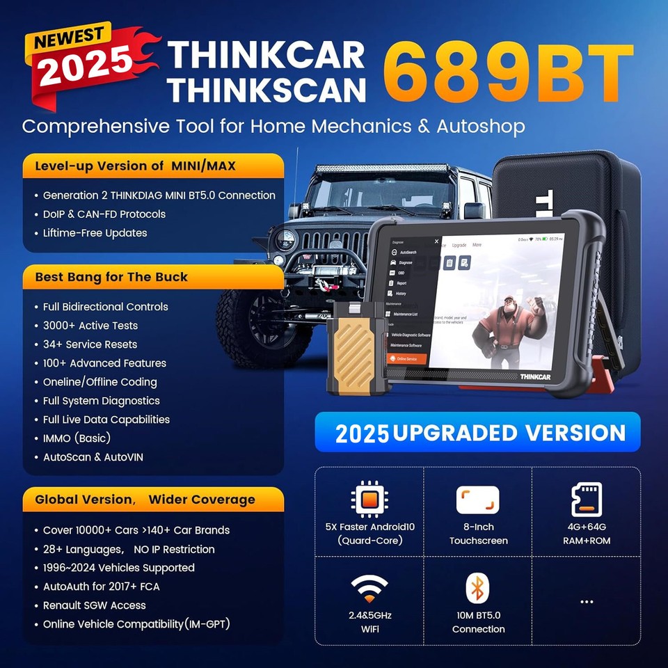 ThinkScan 689BT Diagnostic Tool Bidirectional OBD2 Scanner+ 6LED USB ...
