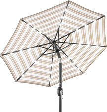 10Ft Solar LED Patio Umbrella with Tilt UV-Resistant Striped Fabric