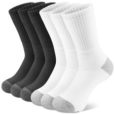 6 Pairs Men's Women's Athletic Cotton Casual Crew Solid Sport Socks White M-L