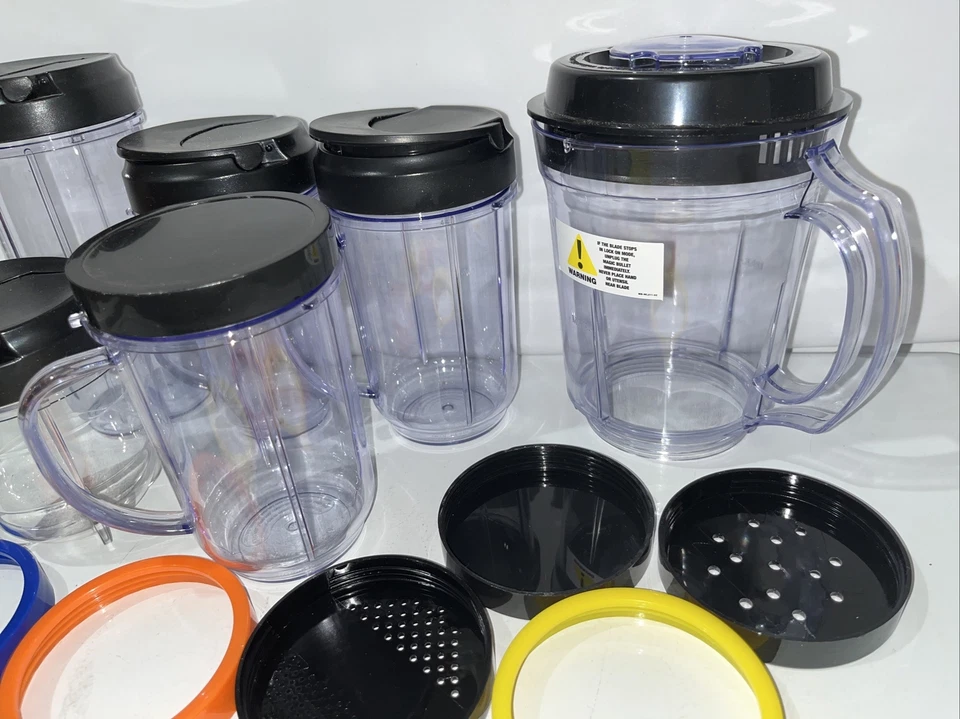 Magic Bullet Replacement Extra Parts Lot Cups Lids Screw On Tops 21 Pieces - Image 3 of 4