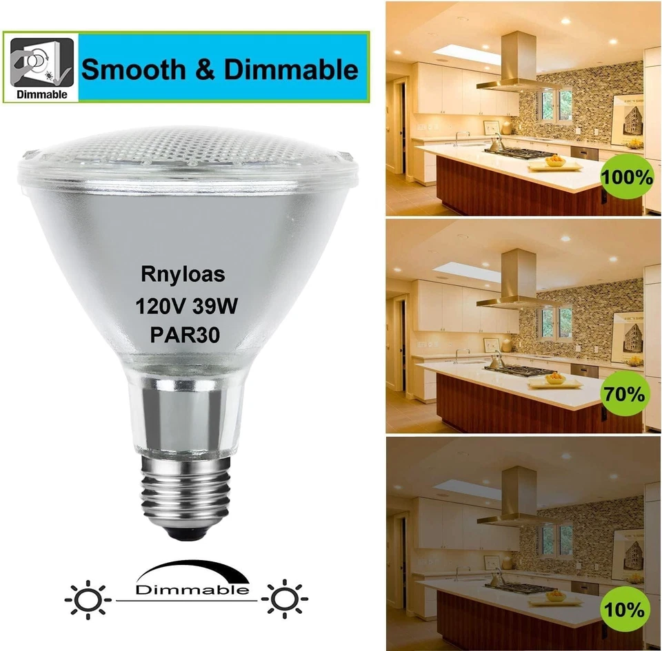 Paquete de 6 PAR30 cuello largo 39 W, 39 vatios alto rendimiento PAR30 halógeno luz de inundación guerra... Foto 2 de 4