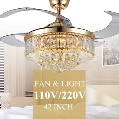 42 Crystal Blade Ceiling Fan Light Chandelier Lamp With Remote