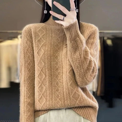 Women Sweater Wool Turtleneck Cashmere Knitwaer Casual Pullover Tops - Picture 31 of 36