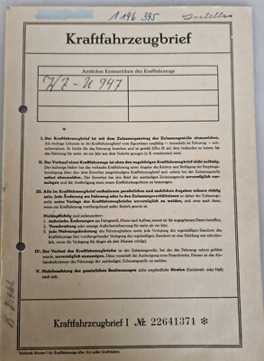 KFZ Brief Fahrzeugbrief Pappe Borgward Isabella 60PS, 1961 Sammler = Datenblatt