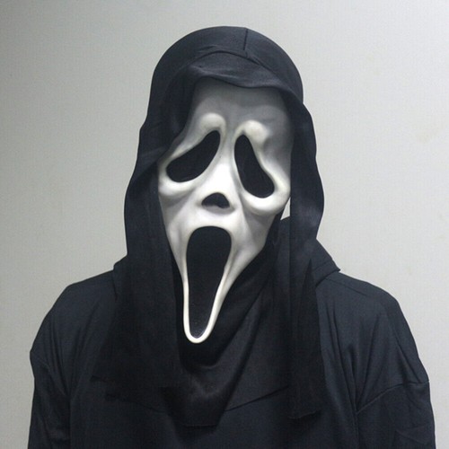 Scream Ghost Face Mask W/ Hood Halloween Latex Horror Fancy Dress Scream Killer - Picture 2 of 5