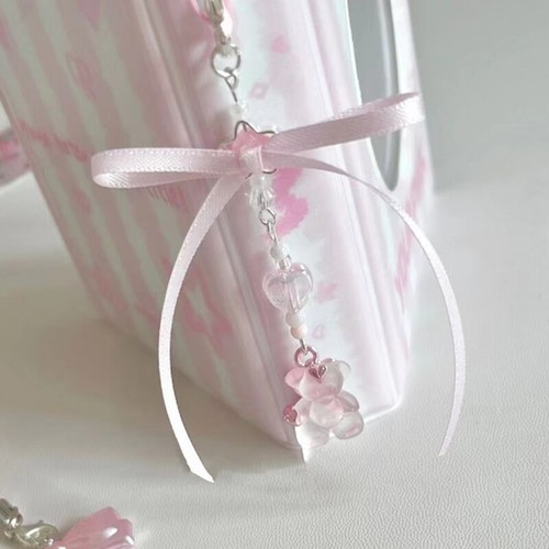 Sweet Bear Bow Beaded Phone Chain Strap Keychain Decoration For Key Bag Pend _ou