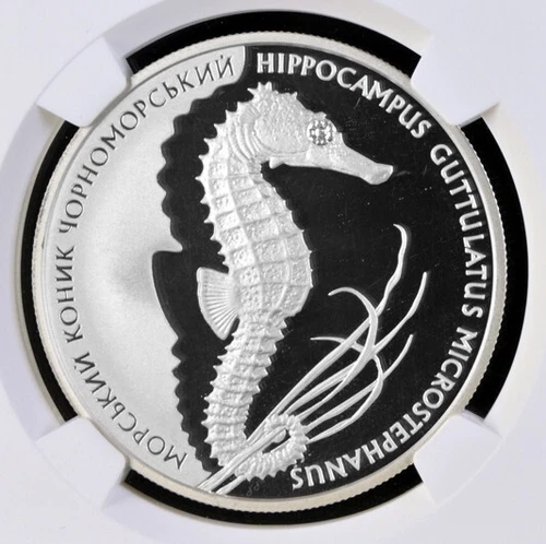 UKRAINE 10 Hryven 2003 Silver 1oz. NGC PF69UC 'Longsnouted Seahorse' w/CoA