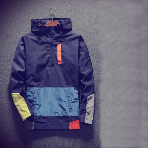 Men Hoodies Pullover Outwear Loose Pocket Hooded Sweatshirt Splice Jacket Casual - Picture 5 of 16
