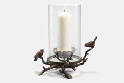 #ad Bird Hurricane Two Sparrows Tri Color Metal amp; Glass Hurricane Candles Decor SALE $90.99
