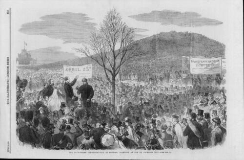 1864 Antique Print - LONDON Primrose Hill Planting Oak Shakspeare Banners (88) - Picture 1 of 1
