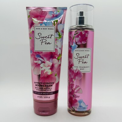 NEW SET! 2 PCS BATH & BODY WORKS SWEET PEA BODY CREAM & FRAGRANCE