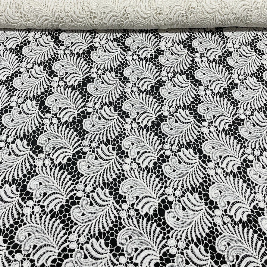 Cream Floral Bridal Heavy Lace Fabric Cutwork Boho Dress Wedding Party Wear 54” - Image 3 of 4