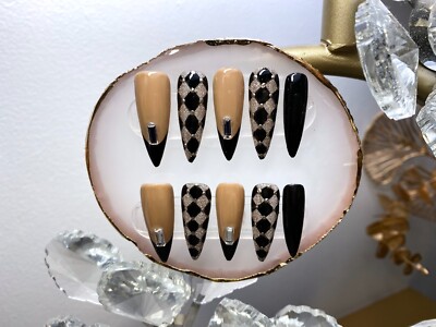 Glossy Gel With Crystal False Nails Design Hand Painted Nail Fake False Glue on