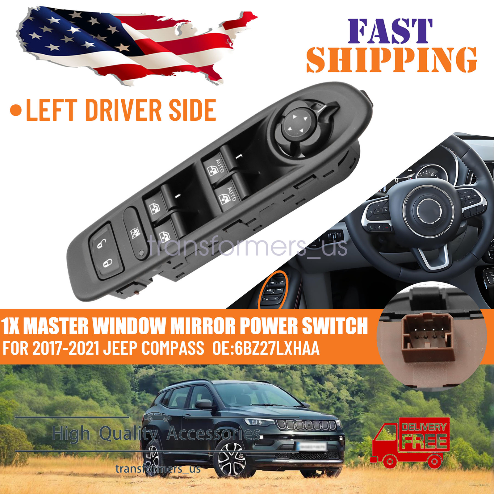 6BZ27LXHAA For 2017-21 Jeep Compass Left Side Master Window Mirror Power Switch