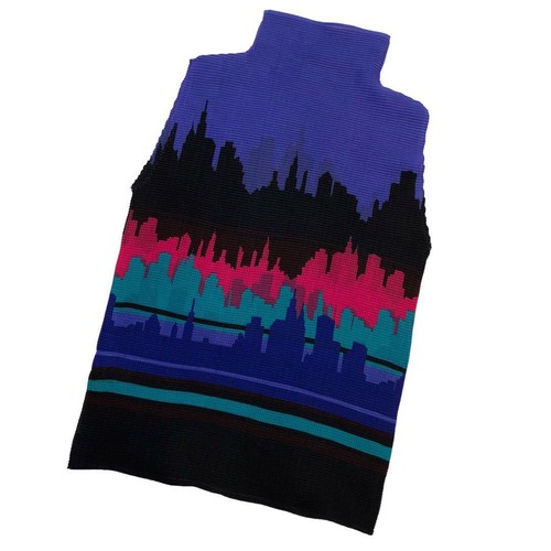 Miyake Issey Waffle Pleat Cut And Sew High Neck Blue eBay