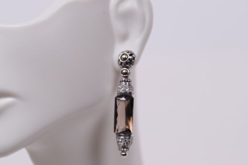 JOHN HARDY Gorgeous Smoky Quartz & Diamond Batu Sari 18K & Silver Drop Earrings!