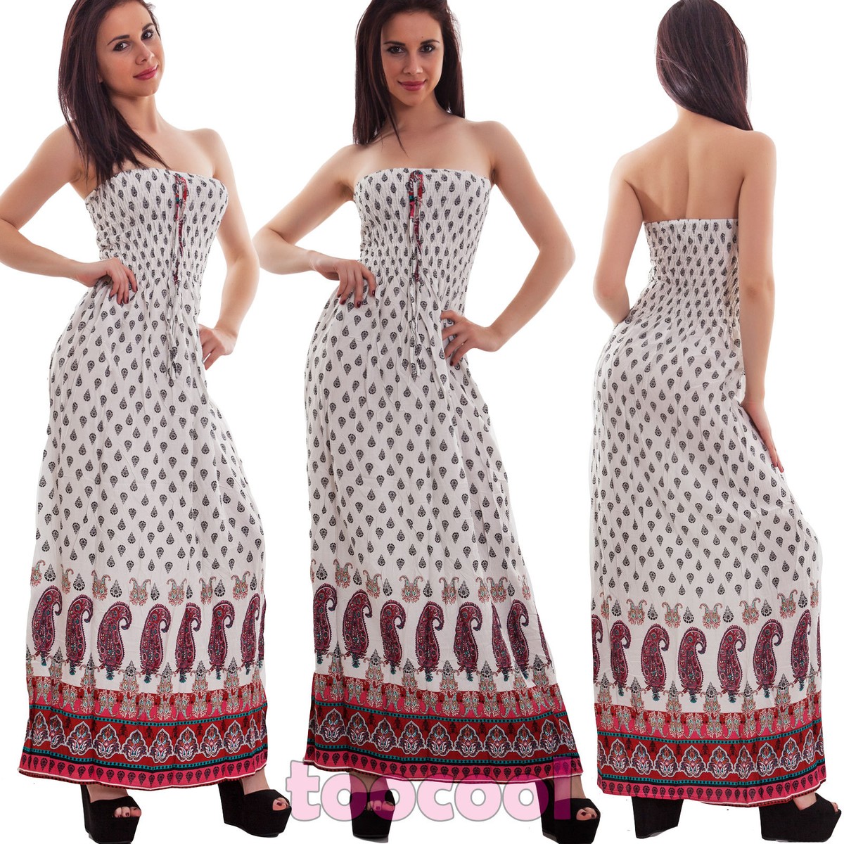 Vestido Mujer Largo Bandeau Fantasía Vestido Verano Vestido