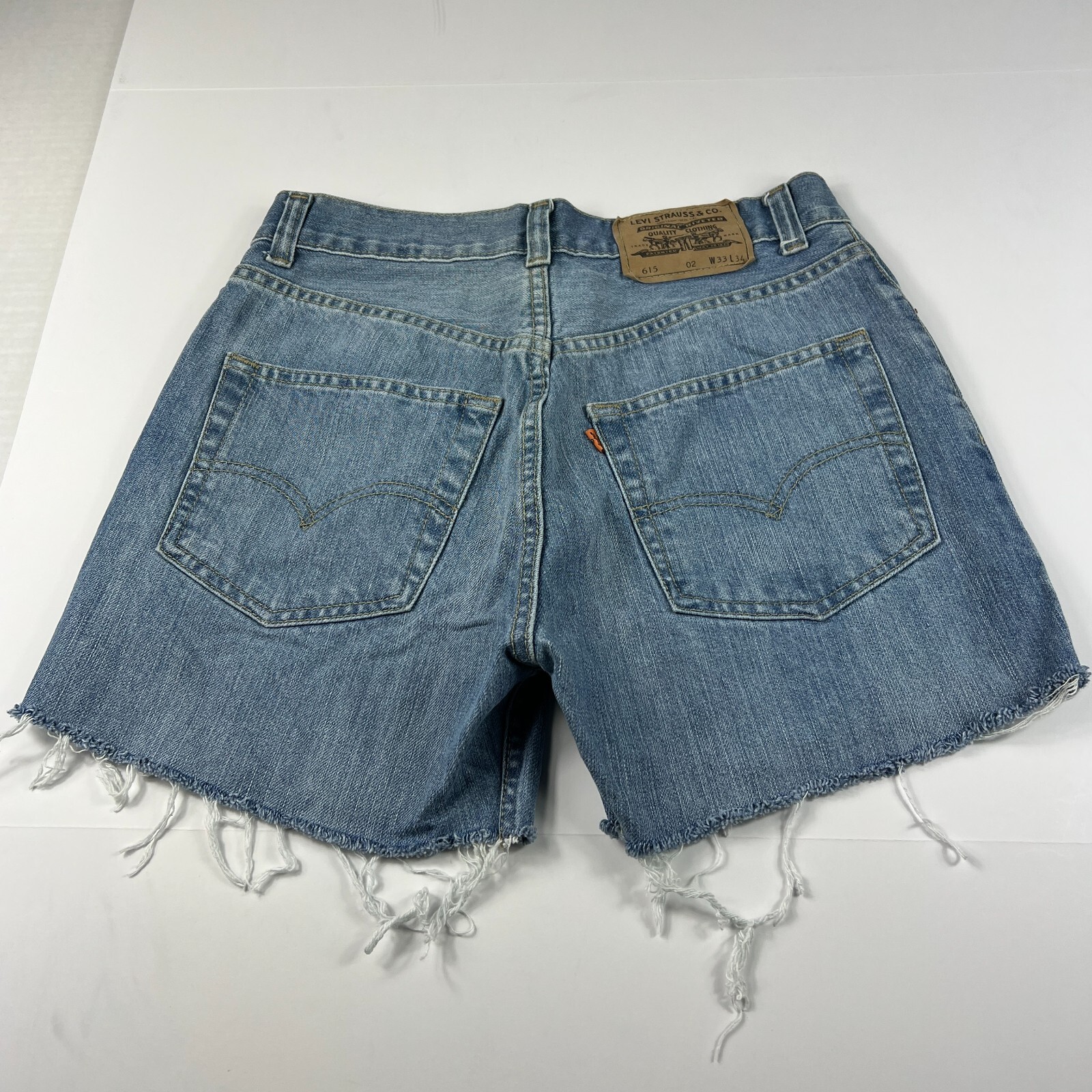 Y2K Levi's LVC Jean Short Men 29* 615 Blue Cut Off Denim Orange Tab Jorts Tag 33