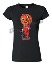 Retro Halloween Tee T Shirt Vtg Art Goth Witch Creepy Pumpkin Head Cat