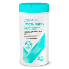 Vibrant Life 40 PLAQUE TOOTH WIPES Fresh Mint for DOGS & CATS Breath Gums Tartar