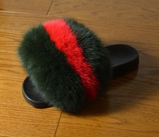 Real Fox Fur Slide Sandals Slippers Slides New Green Red