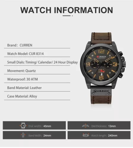 Neu Curren Herren Quarzuhr Leder Armbanduhr Chronograph Wasserdicht Analog Luxus - Bild 9 von 30