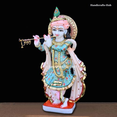 Statua Krishna in marmo idolo Moorti 60 cm grande scultura indù casa tempio preghiera - Foto 3 di 7