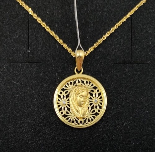 Medaglione In Oro Massiccio 18K Con Nacre - Vergine Maria 16 Mm - Gioielleria Francese
