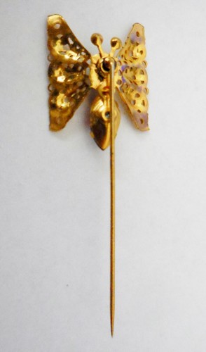 VINTAGE ART DECO GOLD FILLED STICK PIN COLORFUL BUTTERFLY DESIGN NR - Picture 5 of 5