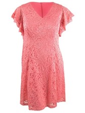 Jessica Howard Women's Plus Size Flutter-Sleeve Lace Dress (14W, Coral)