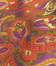 Genuine Vintage 1960s Paisley Fabric Orange Purple Multi 35”x 72” = 89cm x 182cm