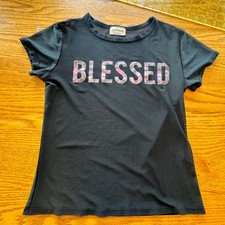 Free Kisses Blessed Mesh Graphic Tee Women Sm...