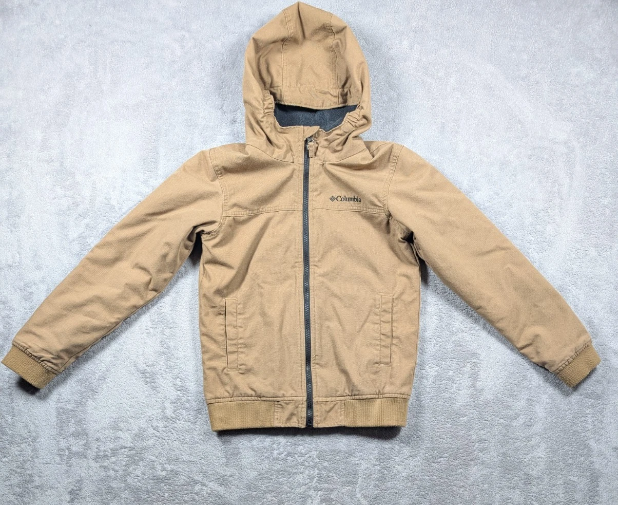 Columbia Utility Jacket Youth Size Medium 10/12 Tan Outdoor Hooded Canvas