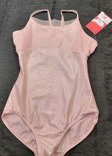 Capezio Pink Camisole Leotard Sheer Mesh Panel On Front Open V-shaped Back SZ LC