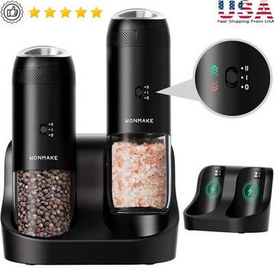 Electric Gravity Salt & Pepper Grinder Set Dual-Speed Control W/ LED Light New