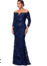 $359 XSCAPE Women Embellished Off-The-Shoulder 3/4-Sleeve Gown Sz 6 Wedding Glam