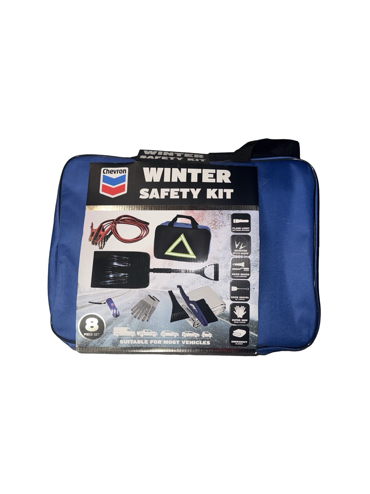 Chevron Winter Safety Kit 8-Piece Car Emergency Roadside Kit W Bag