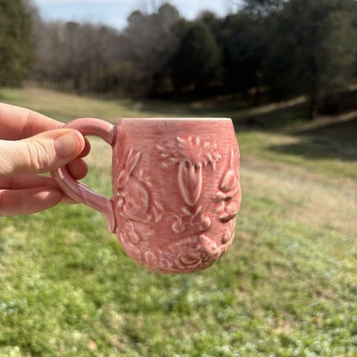 Set of 4 VTG BORDALLO PINHEIRO Pink Bunny Rabbit Mugs Easter HTF Read Descrip