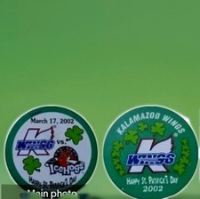 2002 ST. PATRICK'S DAY 🍀 KALAMAZOO WINGS VS. ROCKFORD ICE HOGS RARE PUCK -USA