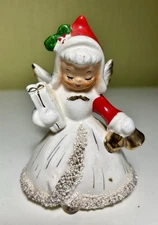 Vintage 1950s JAPAN Ceramic ~ CHRISTMAS ANGEL CANDLEHOLDER spaghetti Trim