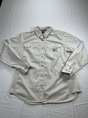 #ad #ad Carhartt Rugged Flex Women’s XL 16 18 Bozeman Shirt 103600 Roll Tab Sleeve Beige $19.99