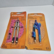 Fiskars Compass Protractor Set Lot One Metal One Plastic Geometry Kit New