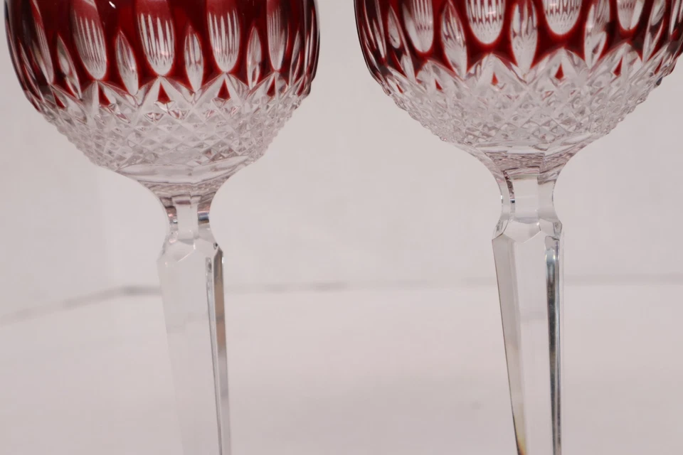 Set 2 WATERFORD CRYSTAL CLARENDON WINE HOCK GLASSES RUBY RED- - Image 3 of 4